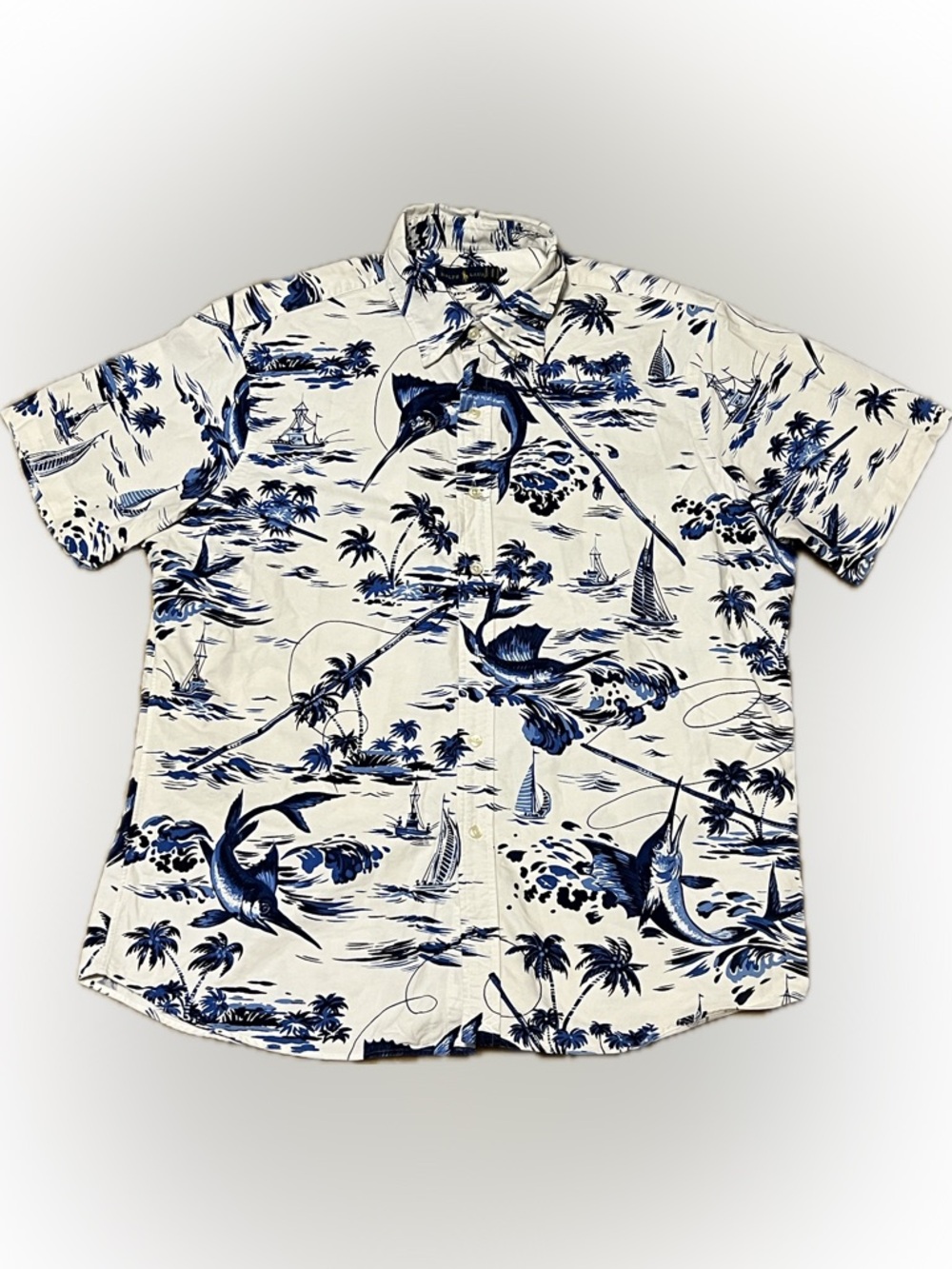 Ralph Lauren White & Blue Nautical Print Button Down Dress Shirt 💙🤍